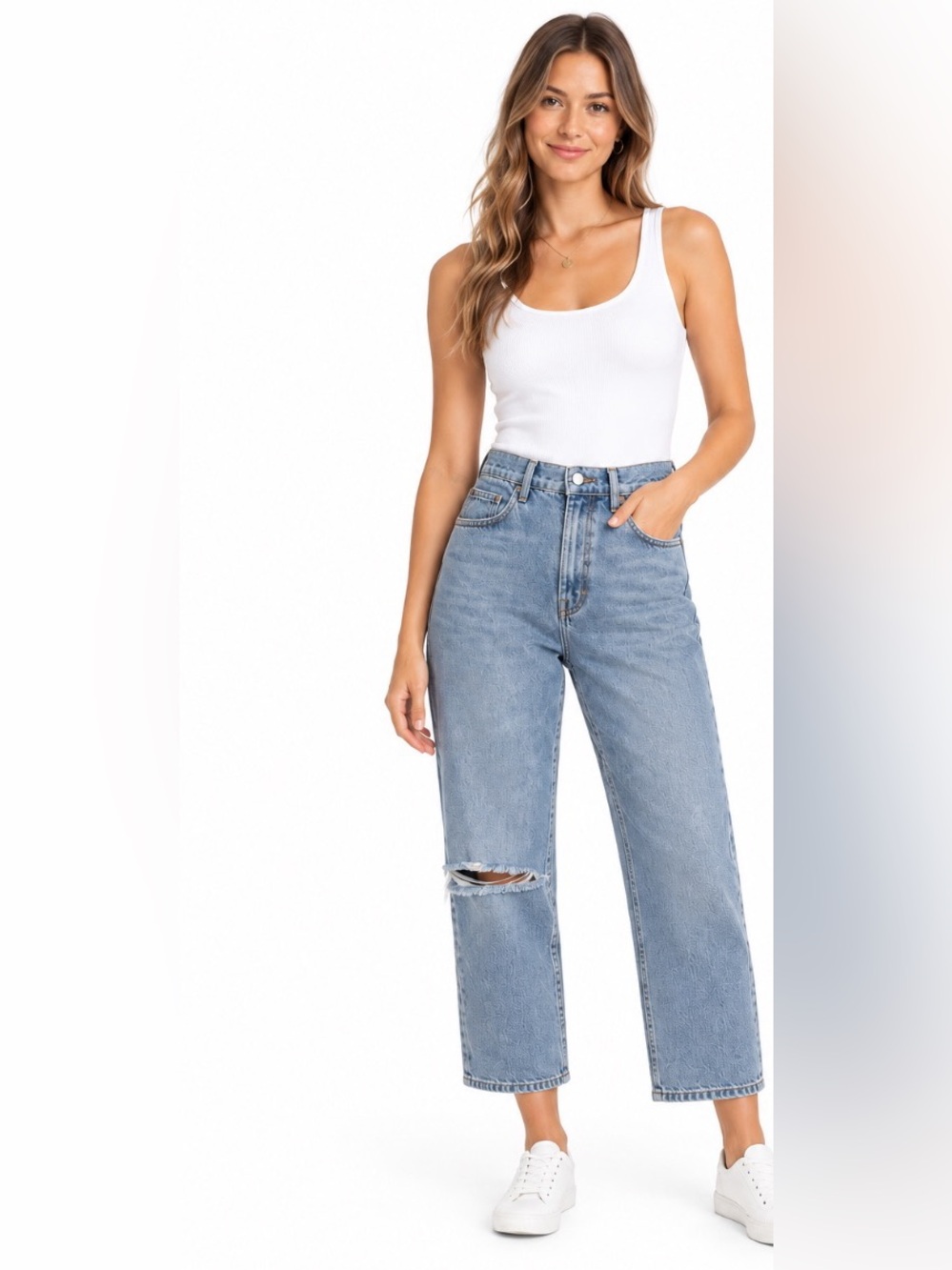 Reformation High Rise Straight Jeans in Tahoe Destroyed